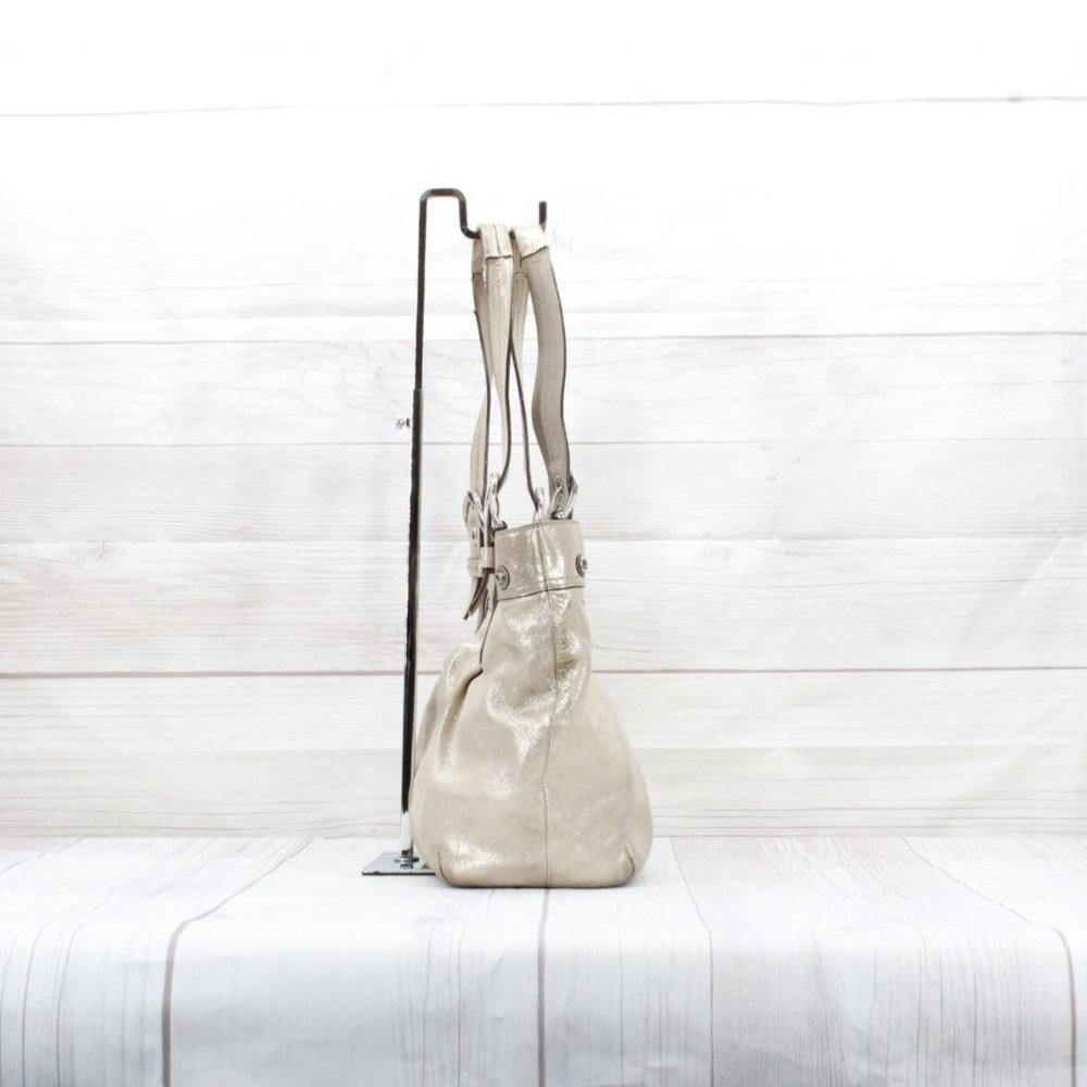 Coach Soho Metallic Gold Leather Pleated Carryall Studded Hobo Shoulder Bag - Picture 3 of 10